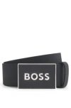 Hugo Boss Italian-leather Belt With Textured Plaque Buckle In Black