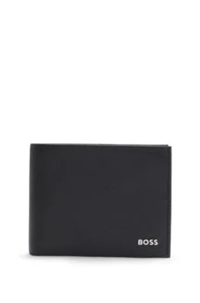 Hugo Boss Italian-leather Card Holder With Logo Lettering In Black