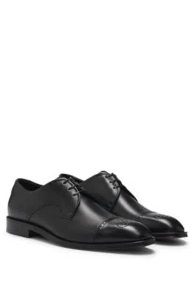 Hugo Boss Italian-leather Derby Shoes With Cap Toe In Black
