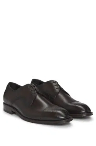 Hugo Boss Italian-leather Derby Shoes With Cap Toe In Dark Brown