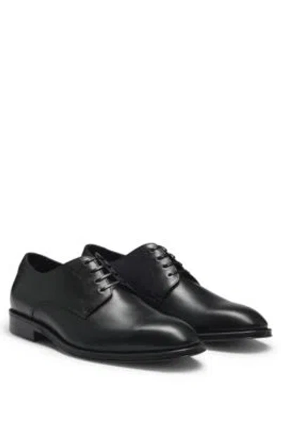 Hugo Boss Italian Leather Derby Shoes With Stitching Details In Black