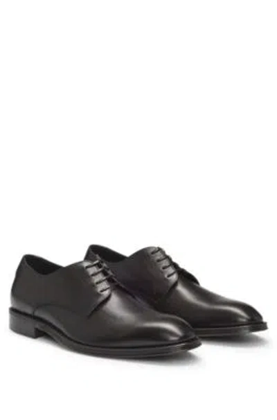 Hugo Boss Italian Leather Derby Shoes With Stitching Details In Dark Brown