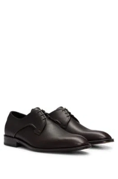 Hugo Boss Italian-made Derby Shoes In Leather In Dark Brown