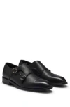 Hugo Boss Italian-made Double-strap Monk Shoes In Grained Leather In Black