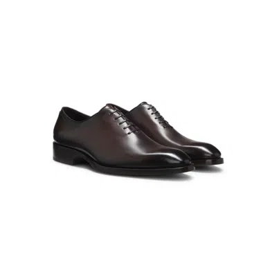 Hugo Boss Italian-made Oxford Shoes In Burnished Leather In Multi