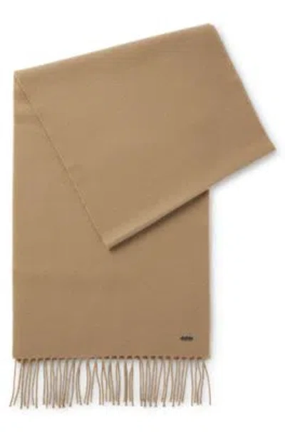 Hugo Boss Italian-made Scarf In Wool Twill In Beige