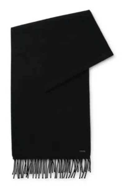 Hugo Boss Italian-made Scarf In Wool Twill In Black