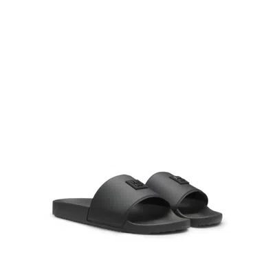 Hugo Boss Italian-made Slides With Contrast-logo Strap In Black