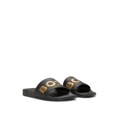 HUGO BOSS ITALIAN-MADE SLIDES WITH LARGE LOGO DETAIL