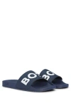 Hugo Boss Italian-made Slides With Raised Logo In Dark Blue 405