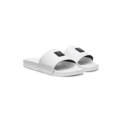 Hugo Boss Italian-made Slides With Stacked-logo Uppers In White
