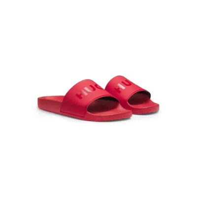 Hugo Boss Italian-made Slides With Tonal Logo In Red