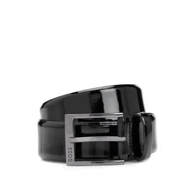 Hugo Boss Italian Patent-leather Belt With Logo Buckle In Black