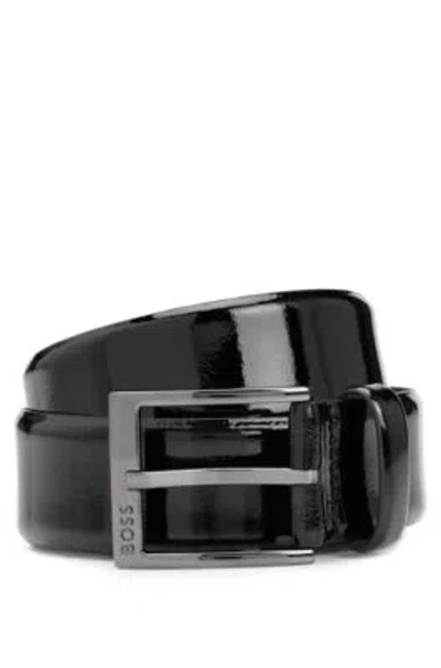 Hugo Boss Italian Patent-leather Belt With Logo Buckle In Black