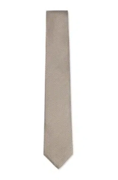 Hugo Boss Italian-silk Tie With Jacquard Pattern In Beige
