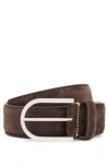Hugo Boss Italian-suede Belt With Rounded Brass Buckle In Dark Brown