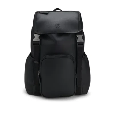 Hugo Boss Italian-leather Backpack With Double B Monogram In Black