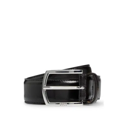 Hugo Boss Italian-leather Belt With Branded Buckle And Full Lining In Black