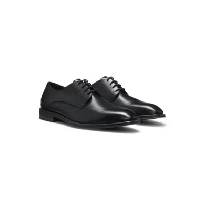 Hugo Boss Italian-made Derby Shoes In Leather With Cap Toe In Black