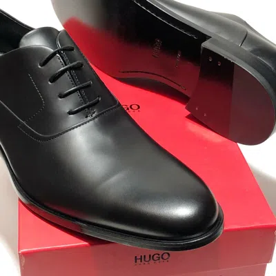 Pre-owned Hugo Boss Italy Black Leather Oxford Dress Mens Formal 11 44 Welted Derby Tuxedo