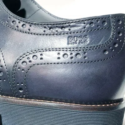 Pre-owned Hugo Boss Italy Blue Leather Captoe Mens Fashion Oxford Dress Shoes Derby Casual