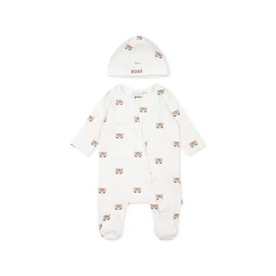 Hugo Boss Ivory Babygrow Set For Baby Boy With Logo