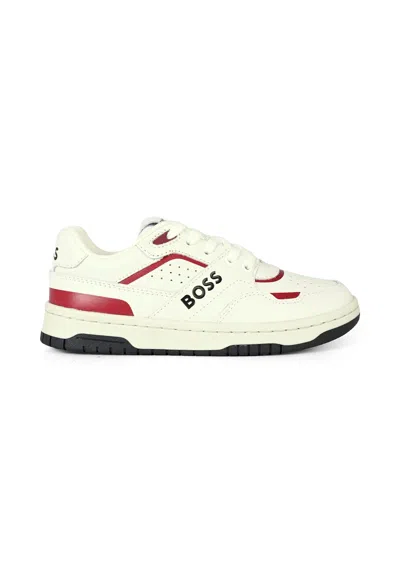 Hugo Boss Kids' Ivory Sneakers For Boy With Logo In White