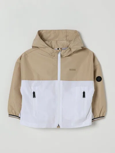 Hugo Boss Coat Boss Kids Color Beige In Multi