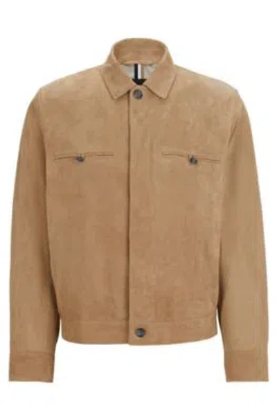 Hugo Boss Jacket In Soft Suede In Khaki
