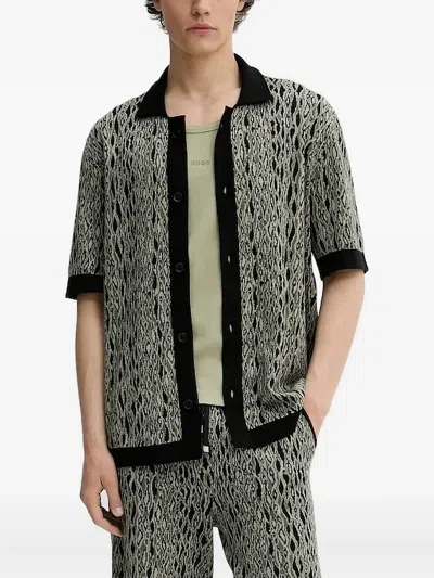 Hugo Boss Jacquard-pattern Short-sleeve Shirt In Green