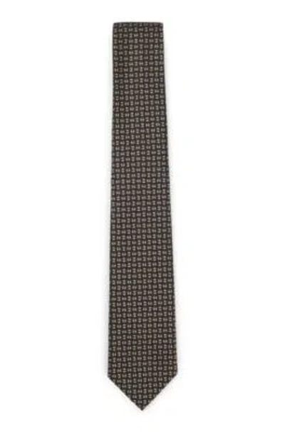 Hugo Boss Jacquard-pattern Tie In Italian Silk In Black
