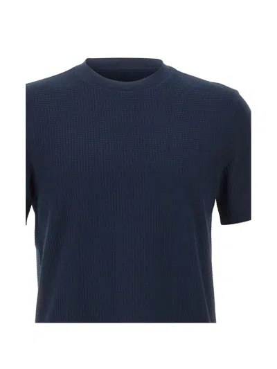Hugo Boss Jacquard-check T-shirt In Blue