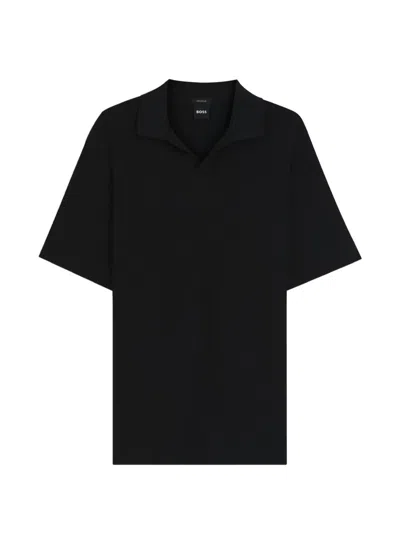 Hugo Boss Jacquard-pattern Polo Shirt With Johnny Collar In Black