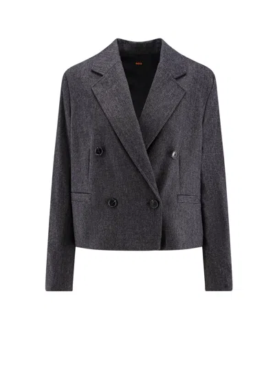 Hugo Boss Jafleni Double-breasted Wool Blend Blazer In Black