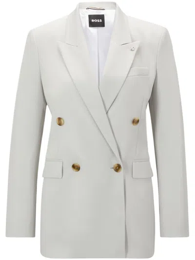 Hugo Boss Regular-fit Jacket In A Heavyweight Wool Blend In Light Beige