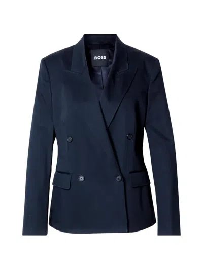 Hugo Boss Jaleto Double-breasted Peak-lapel Blazer In 블루