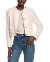 Hugo Boss Collarless Regular-fit Jacket In Melange Tweed In Gray