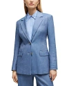 Hugo Boss Women's Single-breasted Jacket In Linen, Cotton And Stretch In Light Pastel Blue