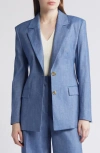 Hugo Boss Women's Single-breasted Jacket In Linen, Cotton And Stretch In Light/ Pastel Blue