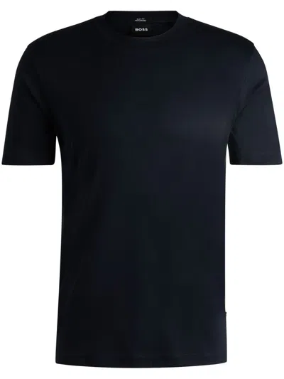Hugo Boss Logo-tag Bubble-jacquard Cotton T-shirt In Blue