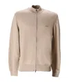 Hugo Boss Palano Zipped Cotton Sweatshirt In Neutral