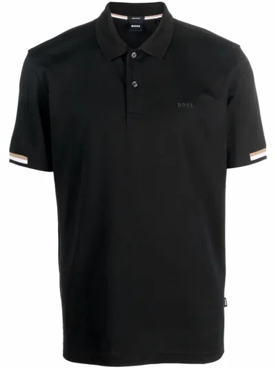 Hugo Boss Regular-fit Polo Shirt With Rubberized Logo In Black