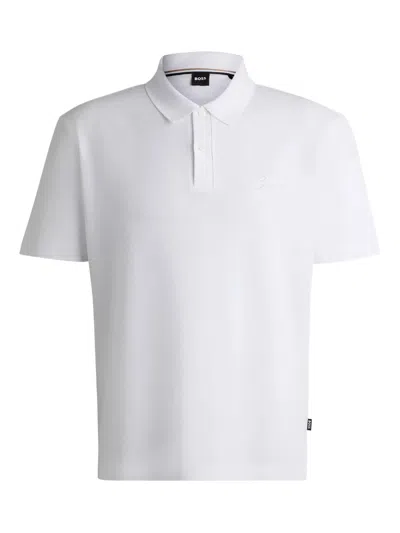 Hugo Boss Mercerized-cotton Polo Shirt With Embroidered Double Monogram In White