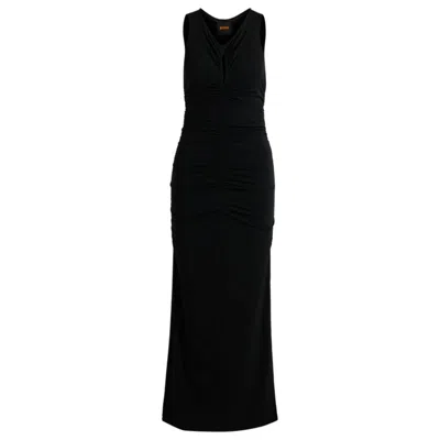Hugo Boss Jersey Dress With Gathering And Cut-out Detail In Black