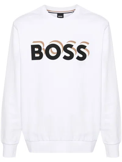 Hugo Boss Logo-print Cotton Sweatshirt In White