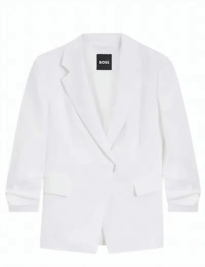 Hugo Boss Jia8 Notch Lapels Ruffled Sleeves Blazer In White