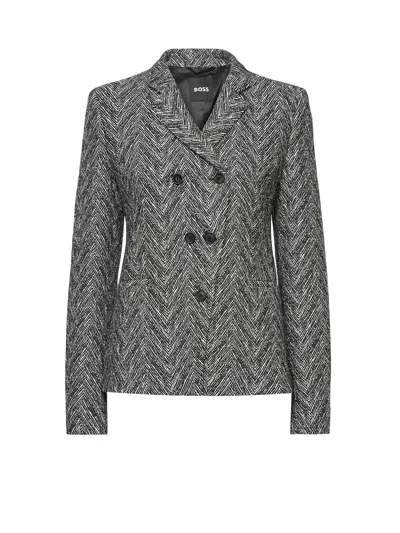 HUGO BOSS JIARNA HERRINGBONE FABRIC COAT