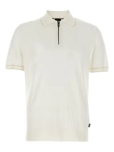 Hugo Boss Jiovanotto Zip-up Short-sleeve Polo Shirt In White