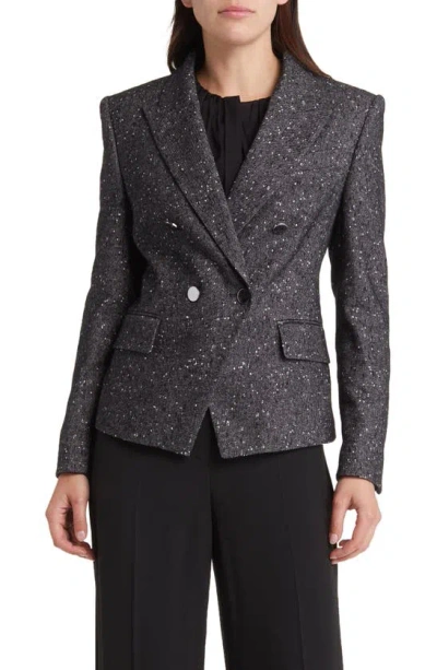 Hugo Boss Jocanah Double Breasted Blazer In Monochrome Slub Fantasy