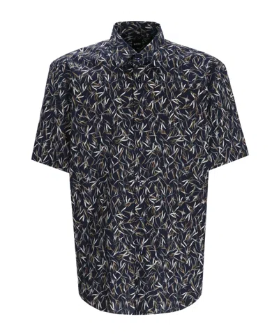 Hugo Boss Joe Leaf-print Short-sleeve Shirt In Black